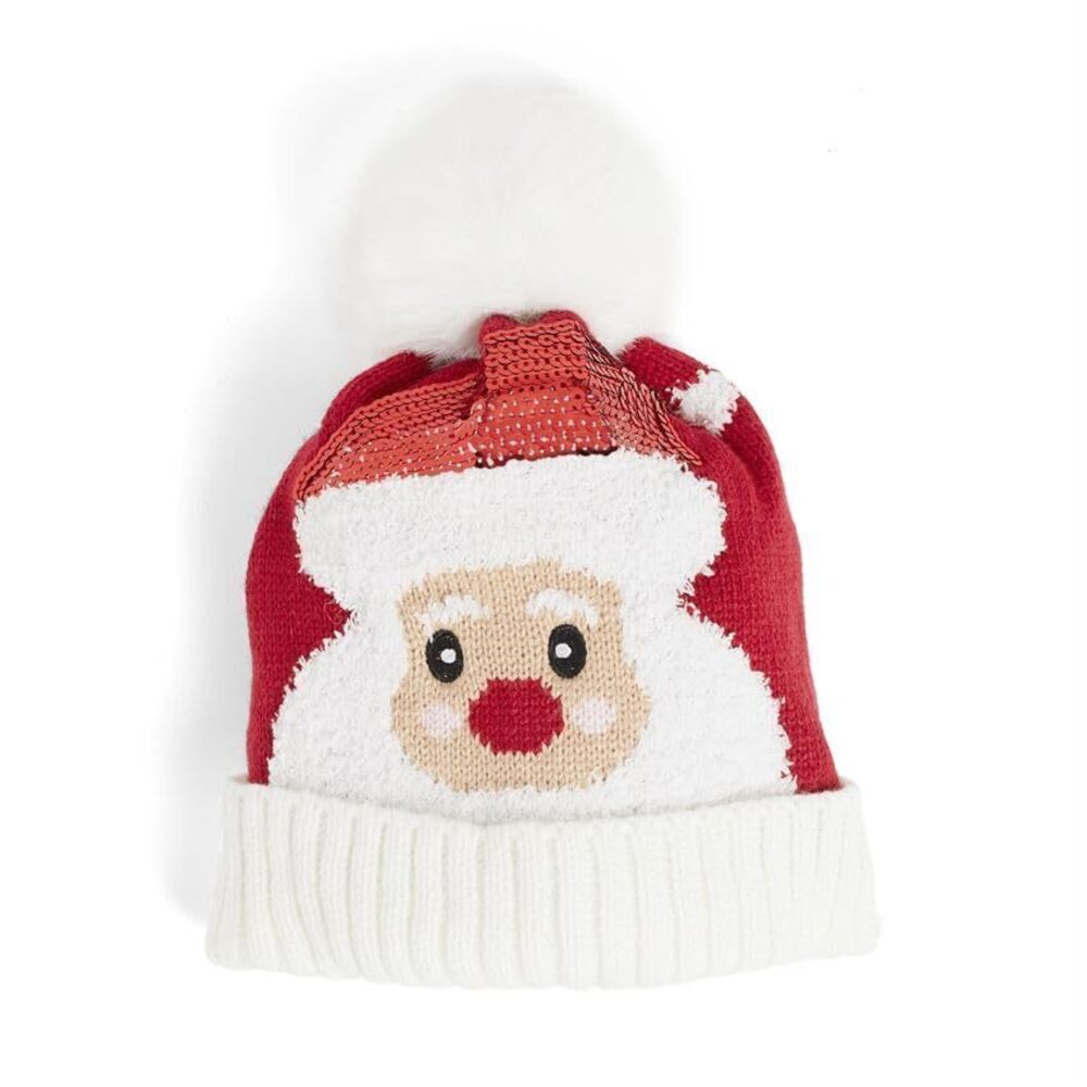 6106 Christmas Mr. Claus Cold Weather Winter Beanie Hat Acrylic Red